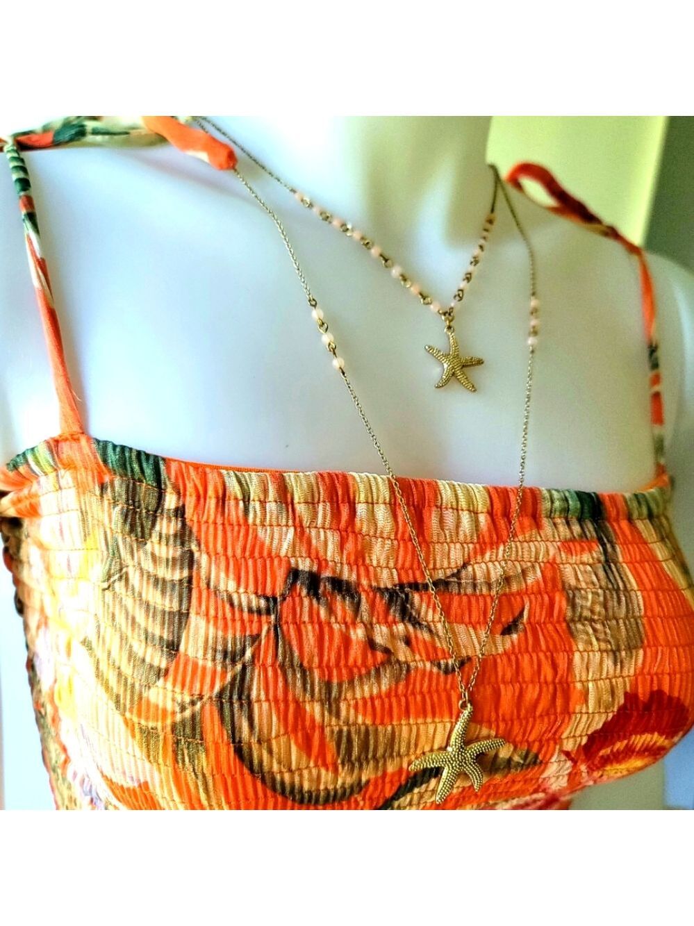 Fashion Beaded Starfish Double Pendant Necklace